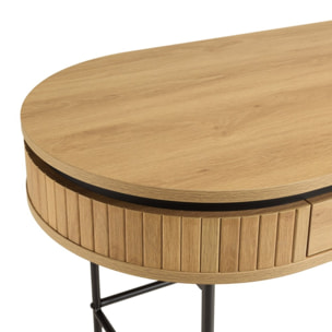 ETHAN - Bureau arrondi couleur naturelle 1 tiroir pieds métal noir