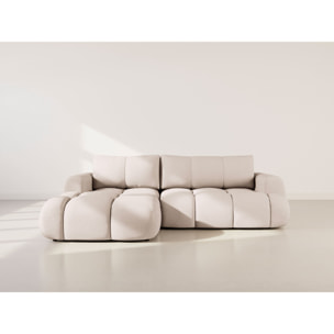 Yulin - Canapé d'angle gauche 4 places convertible avec coffre en tissu bouclette - Beige
