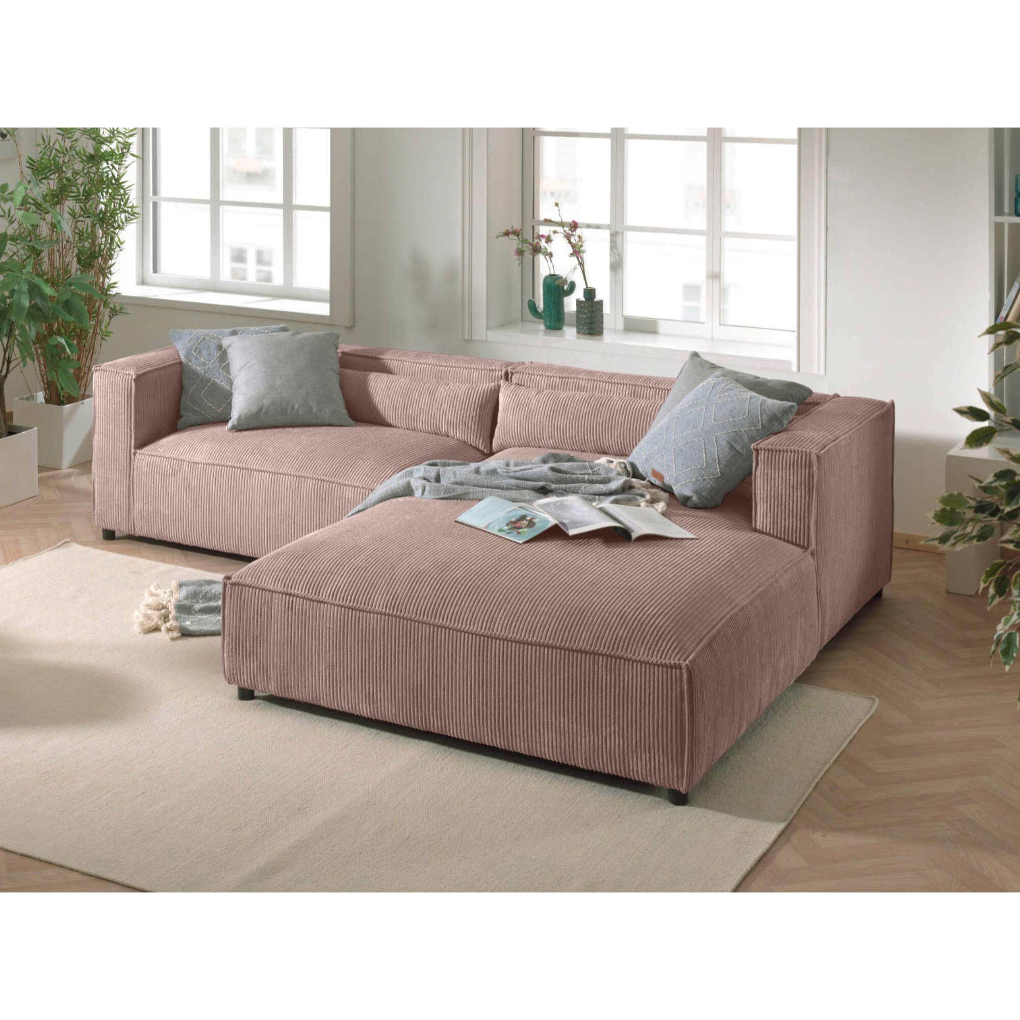 Ela - canapé d'angle droit 4 places - en velours côtelé - style contemporain - Rose