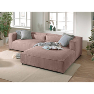 Ela - canapé d'angle droit 4 places - en velours côtelé - style contemporain - Rose