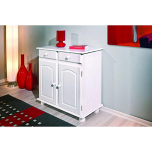 Buffet 2 ante 2 cassetti in pino massello verniciato ad acqua bianco, 88x43x87h cm colore Bianco