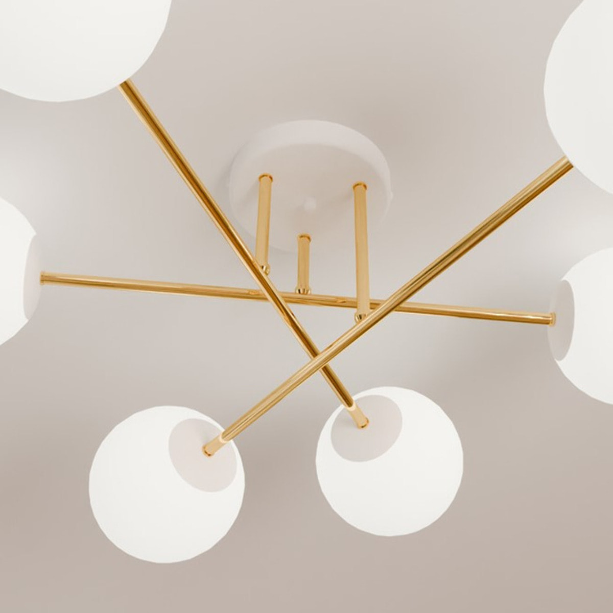 Lampada a sospensione Magnum con struttura oro e sfere in vetro
