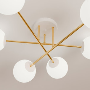Lampada a sospensione Magnum con struttura oro e sfere in vetro