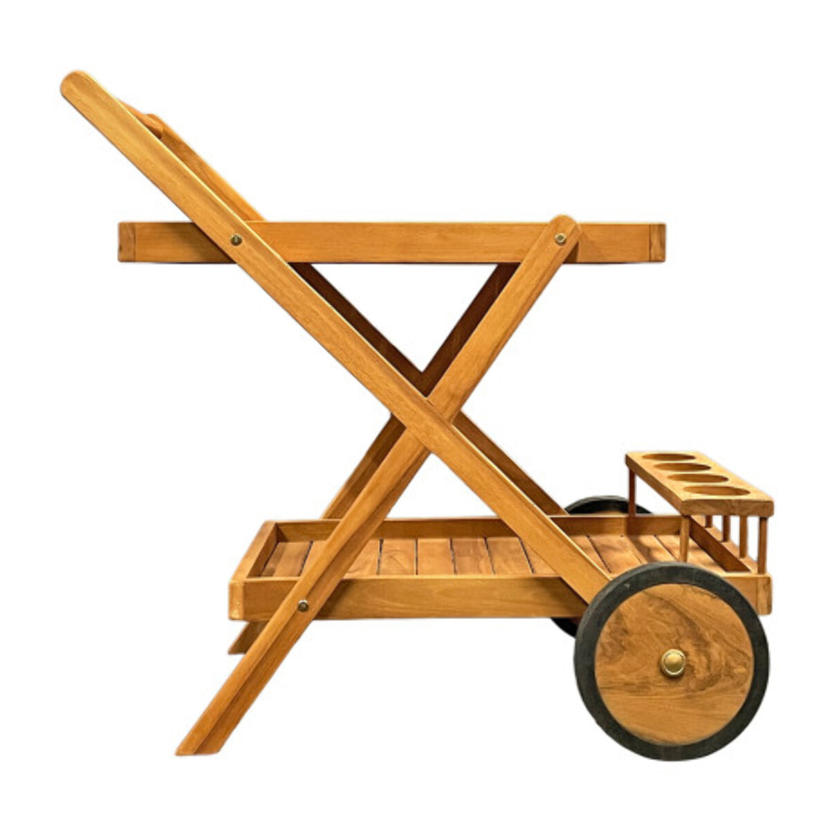 Desserte 2 plateaux 4 porte-bouteilles en bois de teck massif – TECKIA