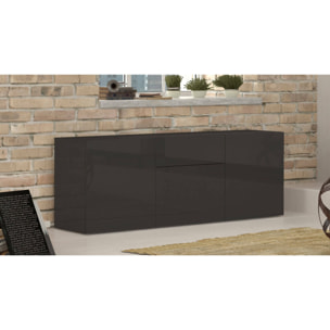 Credenza moderna a 3 ante e 1 cassetto, Made in Italy, Madia da cucina, Buffet di design da soggiorno, con piedini, cm 170x40h35, colore Antracite lucido