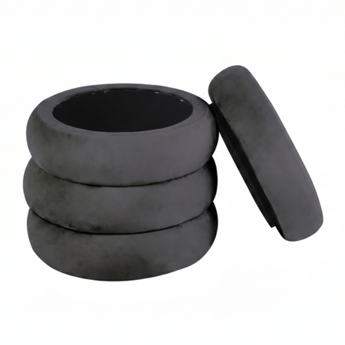 Pouf Contenitore Rotondo in Velluto con Coperchio, Seduta Imbottita con Vano Contenitore Salvaspazio dallo Stile Elegante per Soggiorno, Camera da Letto e Ingresso