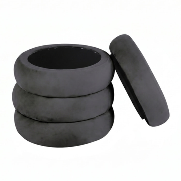 Pouf Contenitore Rotondo in Velluto con Coperchio, Seduta Imbottita con Vano Contenitore Salvaspazio dallo Stile Elegante per Soggiorno, Camera da Letto e Ingresso