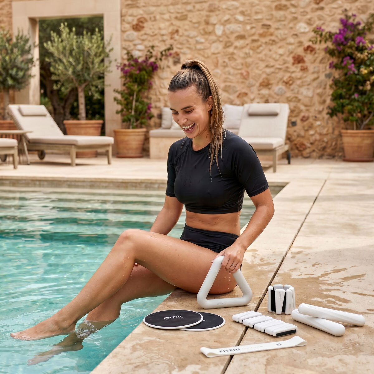 Kit Fitness 4 Accessoires avec Kettlebell, Haltères, Poignets de Musculation, Disques et Bande Élastique
