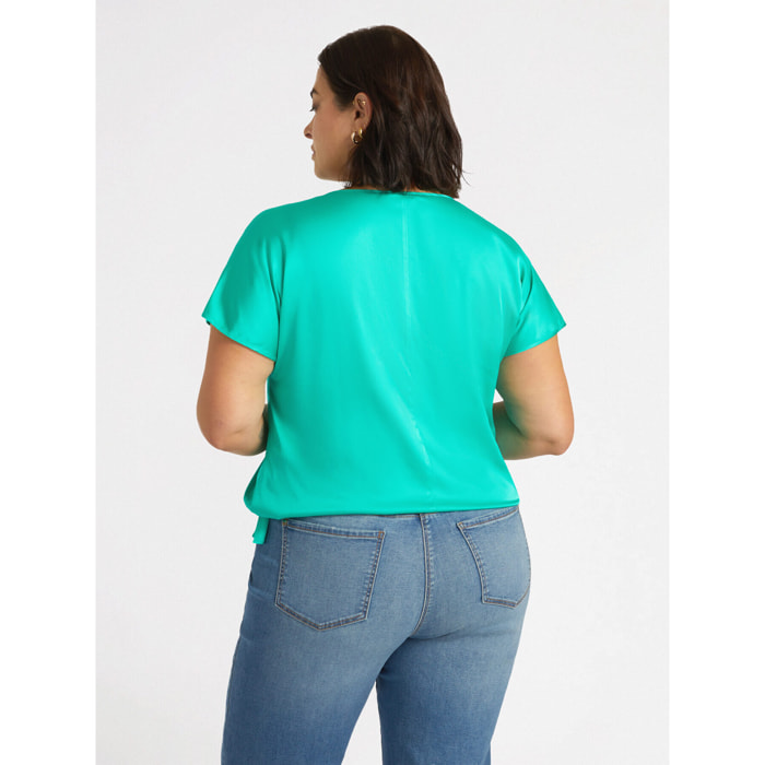 Fiorella Rubino - Blusa con viscosa LENZING™ ECOVERO™ con nodo - Verde acqua
