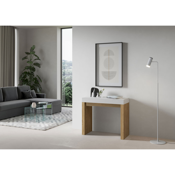 Console Roxell Small cm.90x42 (extensible à 196) dessus Frêne Blanc structure Chêne Nature