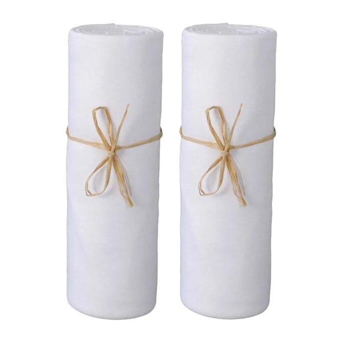 Lot de 2 Draps housse lit bébé 60 x 120 cm / 100% coton / 57 fils/cm² - Couleur: 1 Blanc + 1 Blanc