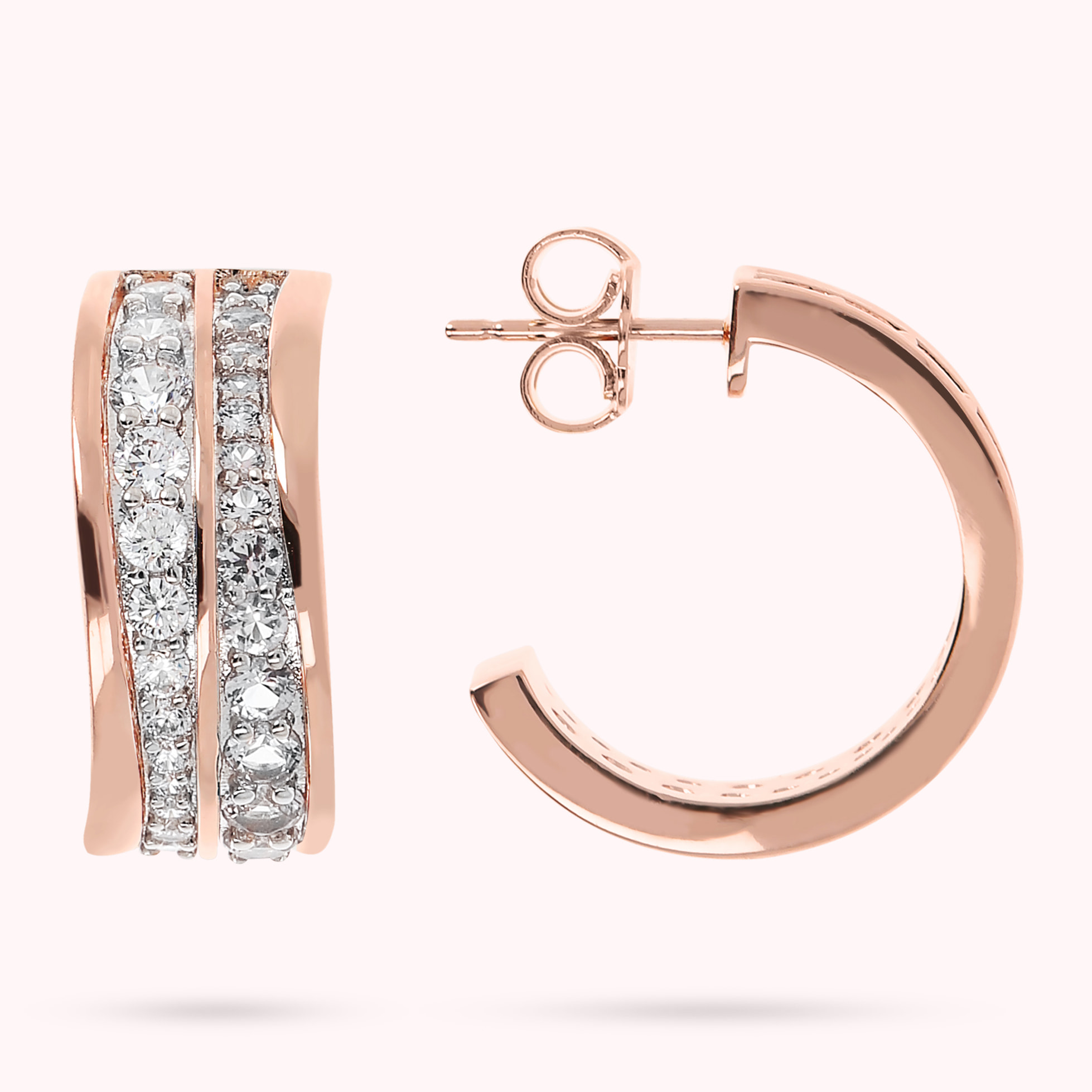 Orecchini a Cerchio Doppia Onda in Cubic Zirconia Bianche