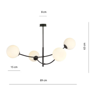 Lampada a sospensione Hunter con struttura in metallo nero e sfere in vetro
