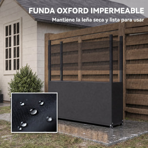 Outsunny Estante de Leña con Funda Oxford 600D, Leñero Exterior de Acero Galvanizado Robusto, Carga 250 kg, para Interior y Exterior, Jardín, Terraza, 106x25x113 cm, Negro