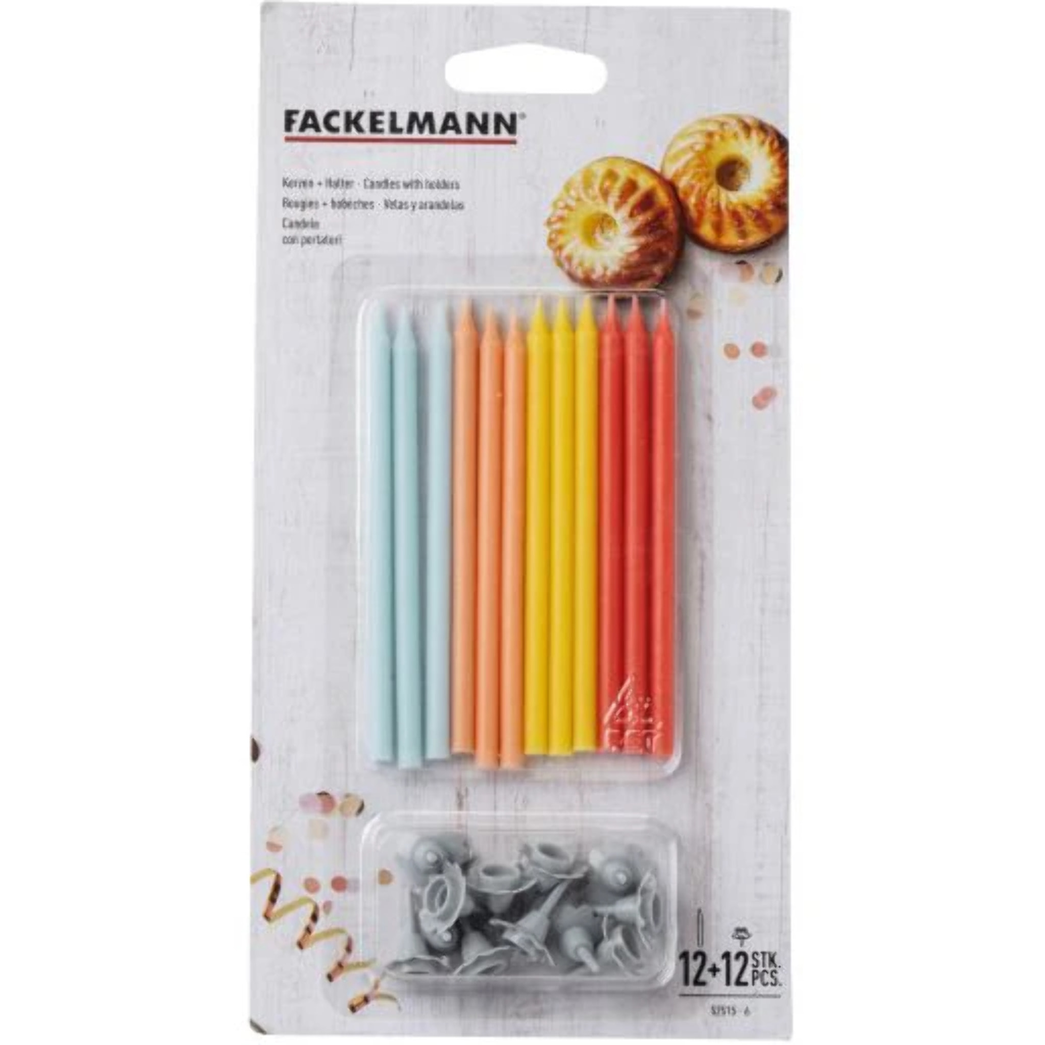 Lot de 12 bougies d'anniversaire et 12 bobèches Fackelmann Rio Party
