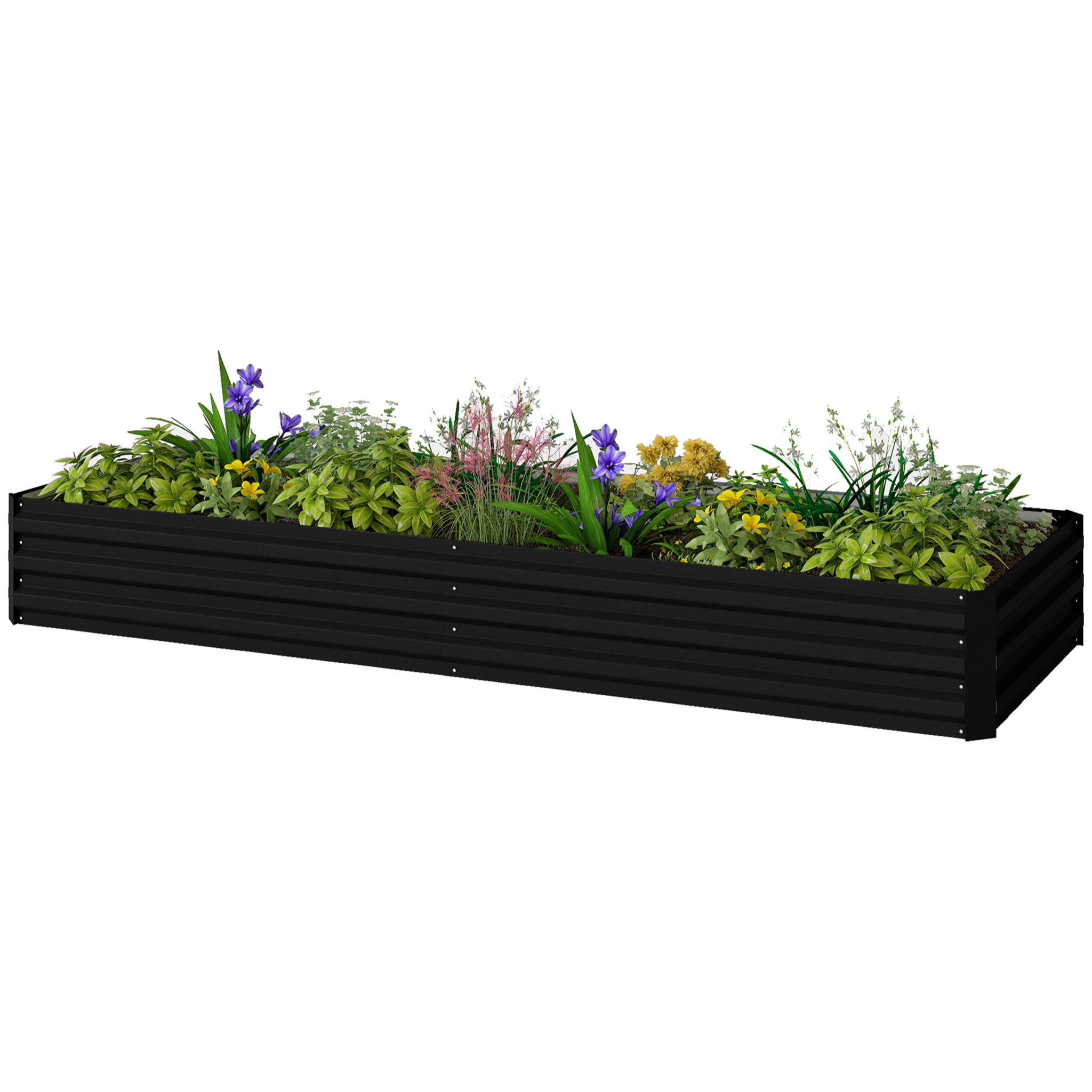 Carré potager de jardin dim. 241L x 90l x 30H cm tôle d'acier ondulée noir