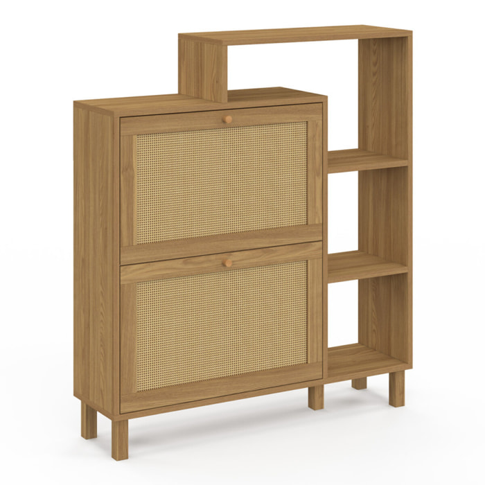 Meuble chaussures Erin 2 portes cannage avec étagères - 12 paires