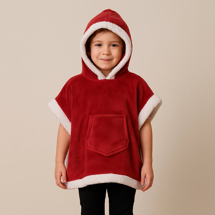 Poncho de navidad para niños rojo con ribete blanco