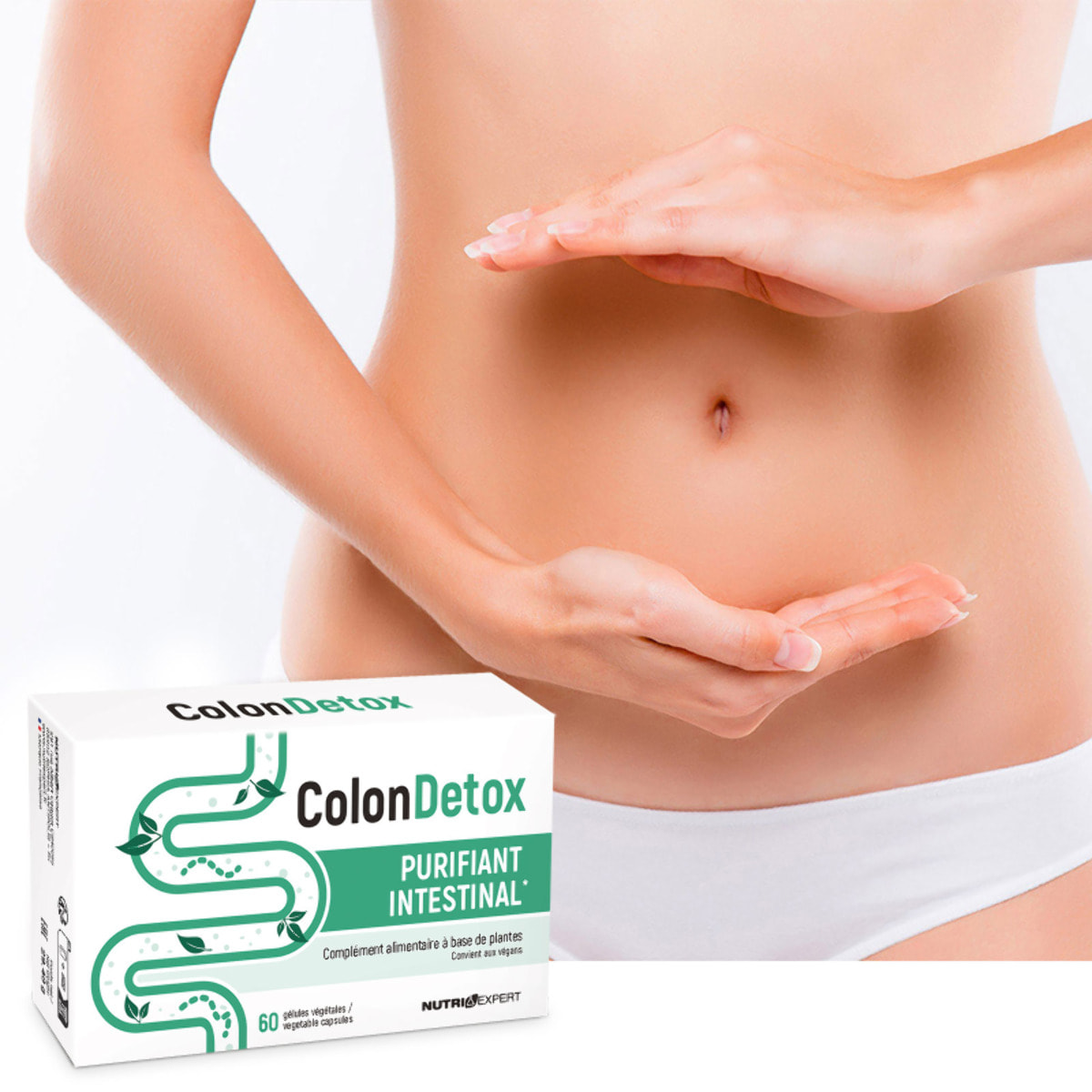 NUTRI EXPERT - Colon Detox - Complément alimentaire à base de plantes - Purifie et détoxifie le côlon - Sans ingrédients d'origine animale - Vegan - Fabriqué en France - 60 gélules