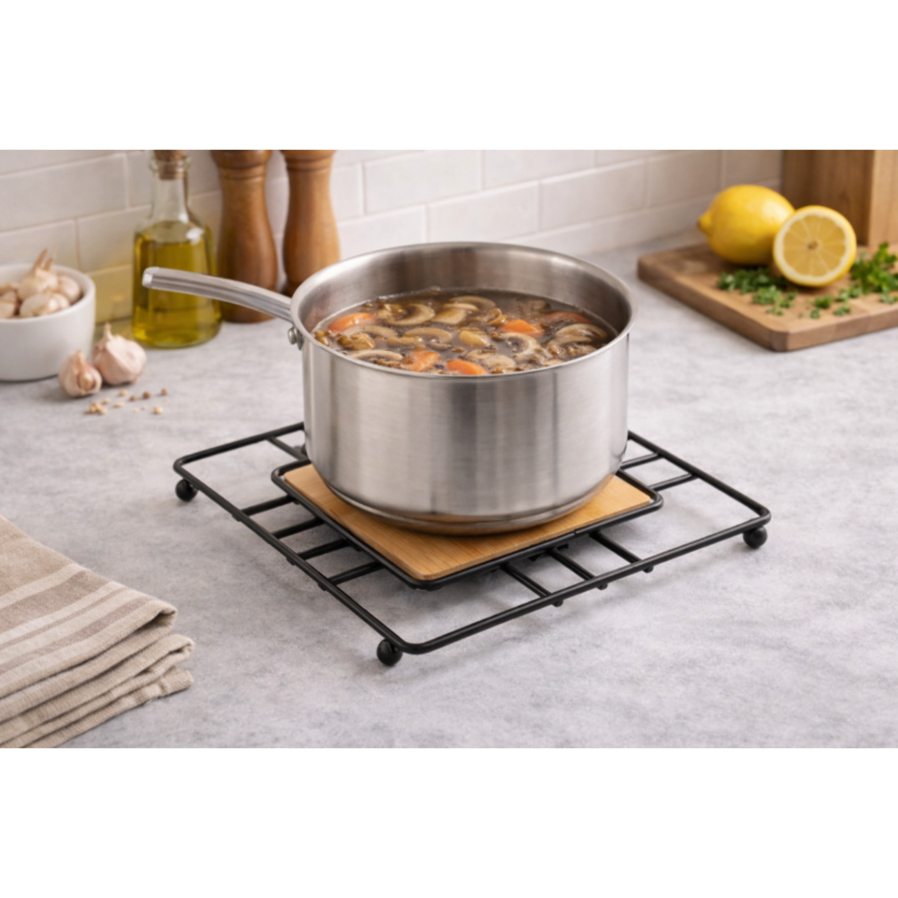 Dessous de plat Design industriel Bambou & Acier ELIE Noir mat MSV