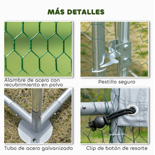 Gallinero para Exterior Grande, 6,8x3x1,9 m, Gallinero de Acero Galvanizado, Puerta con Doble Cierre, Cubierta Tela Oxford, Anti-UV e Impermeable, Diseño Accesible, para 20-30 Gallinas, Plata