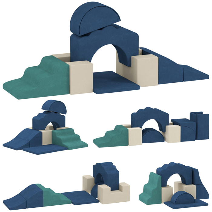 Juego de 7 Bloques de Espuma para Niños, Bloques de Psicomotricidad Infantil con Base Antideslizante, Montessori, Set de Escalada Suave Interior para Escalar y Gatear, 6 Meses-3 Años, Azul