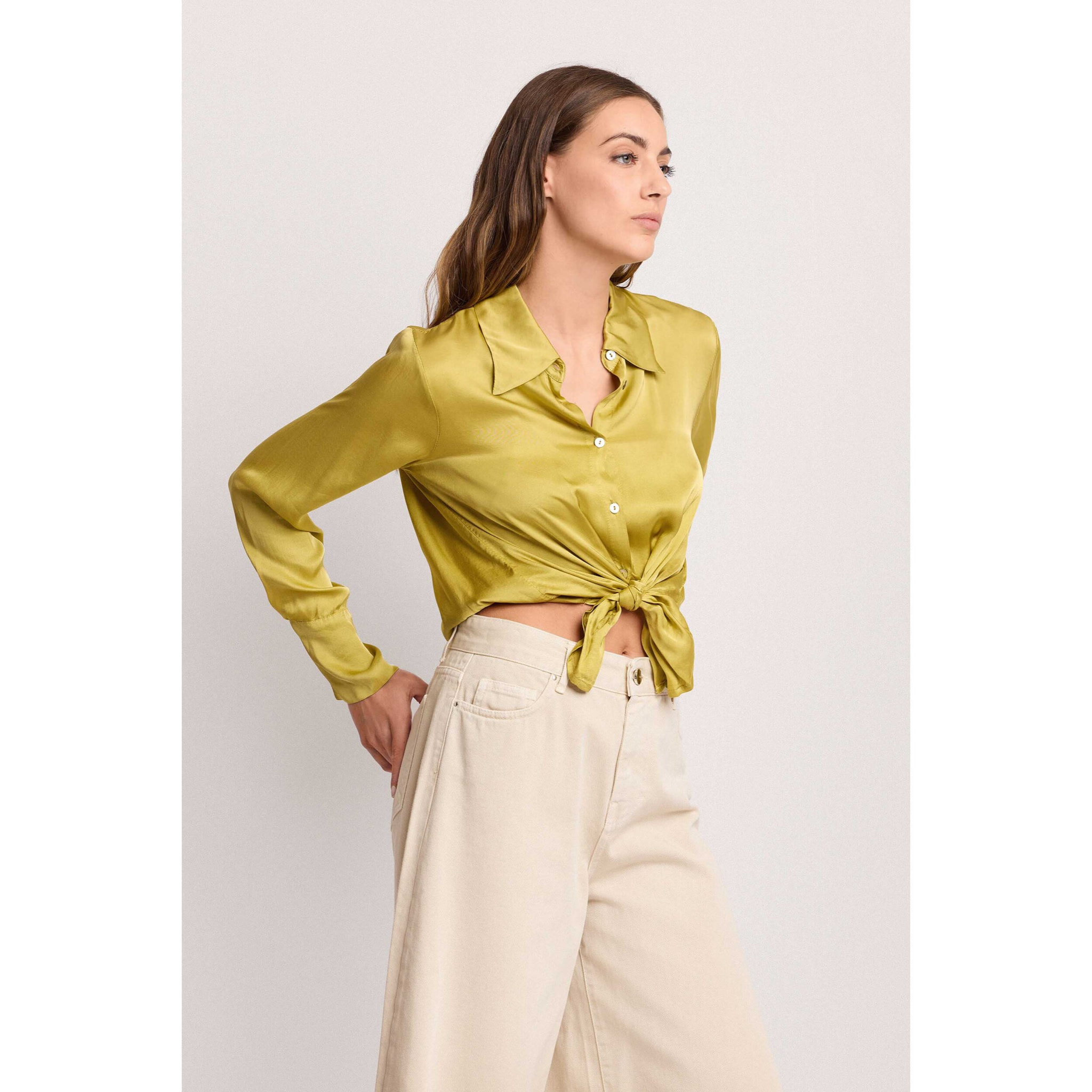 Kocca - Camicia in viscosa con nodo Donna, Tinta unita, Colletto di camicia