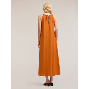 Motivi - Vestido largo fluido con ojales - Naranja sol