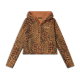 Felpa cropped con zip e cappuccio animalier
