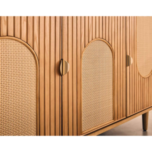 Milazzo - buffet bas - bois plaqué chêne et cannage - 4 portes - 176 cm - Bois