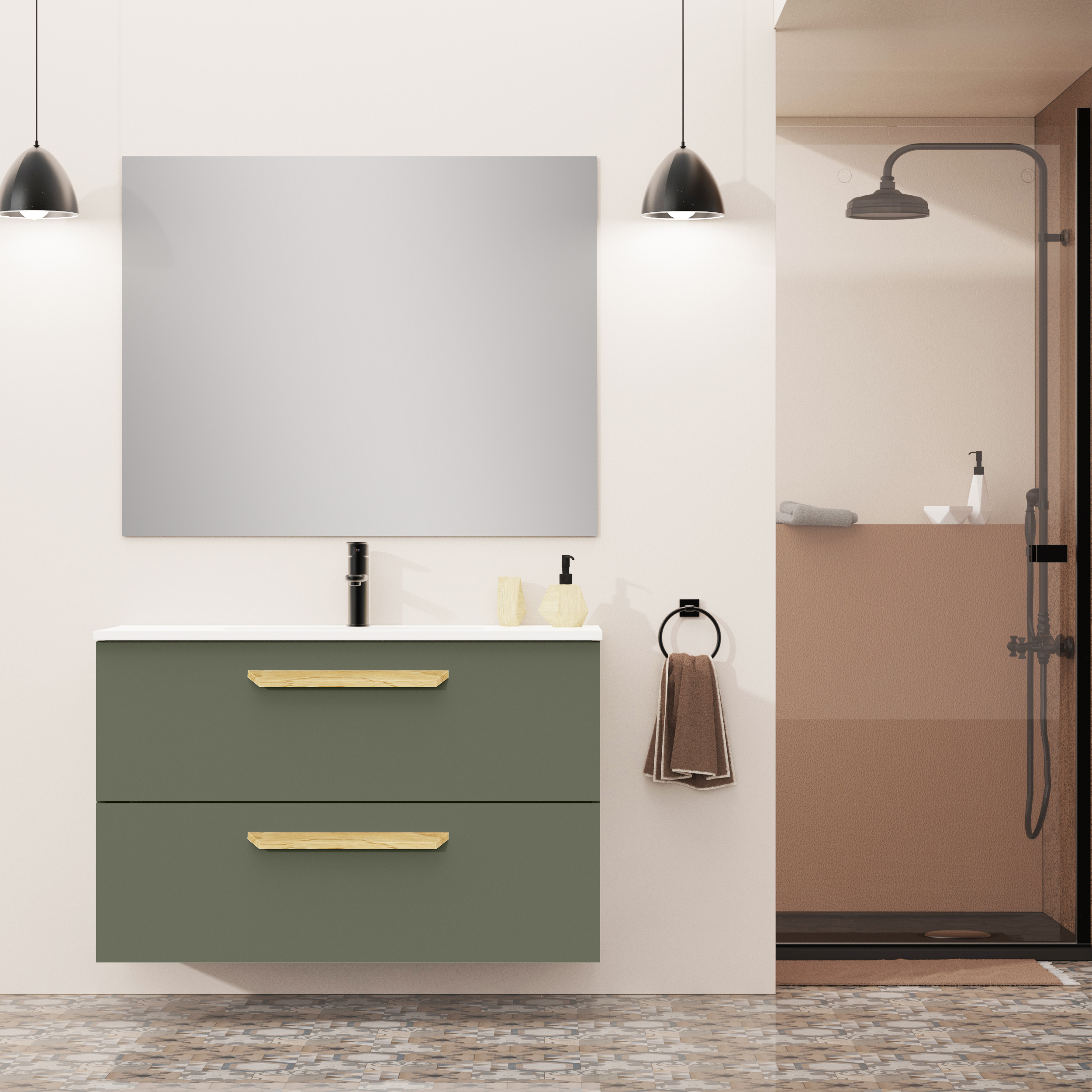 Conjunto de baño Melody, Alday, 100 cm, Verde Musgo