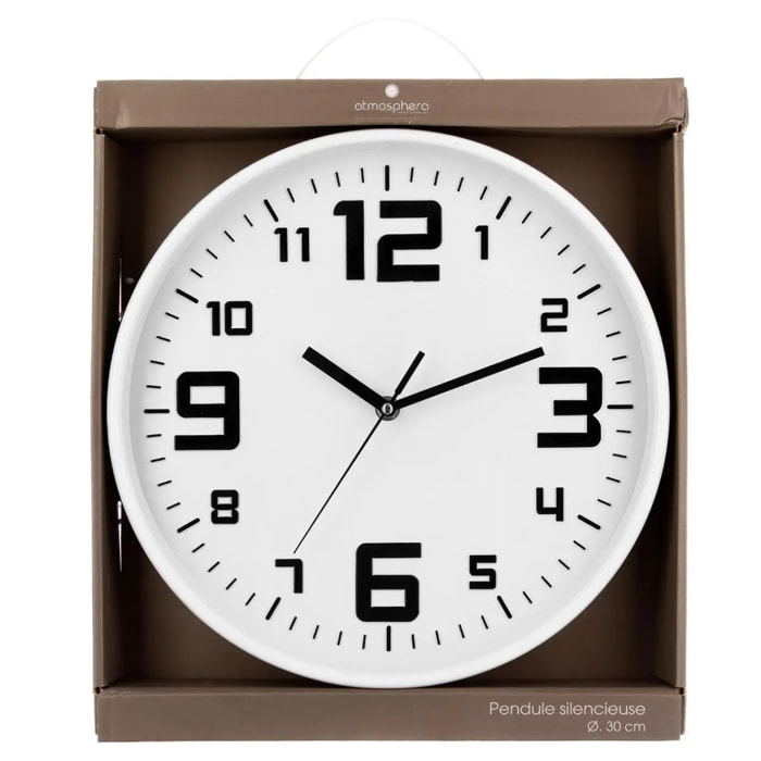 Horloge "Elian" en plastique blanc D30cm