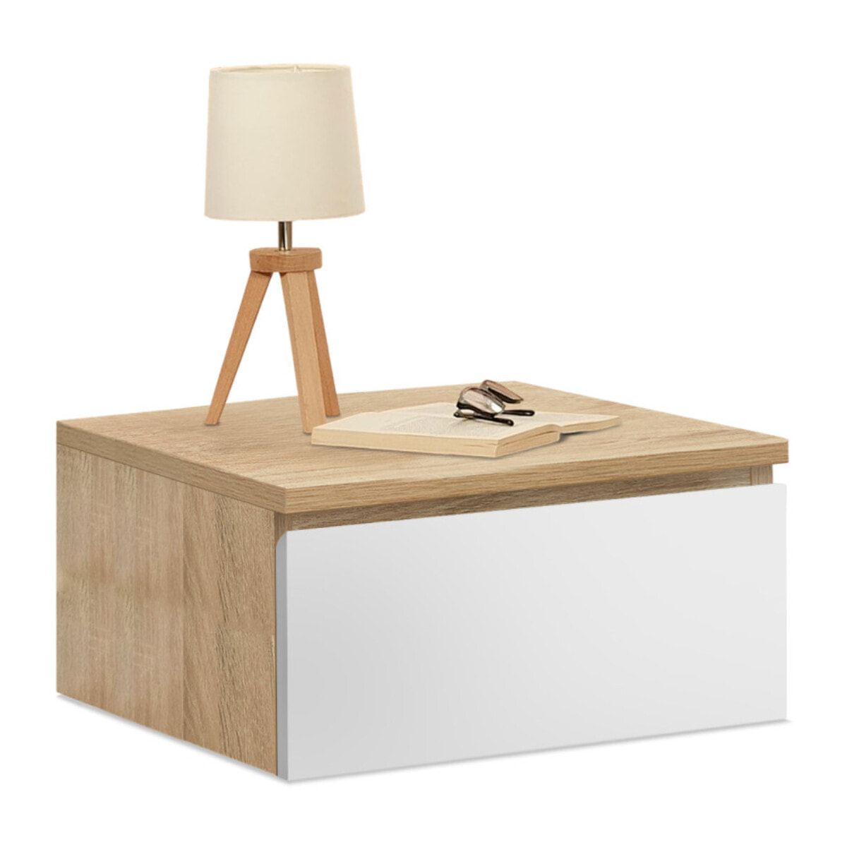 Tables de chevet suspendues Tom 1 tiroir bois et blanc - lot de 2