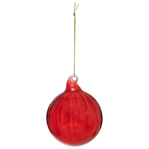 Boule de Noël en verre 80mm strie rouge