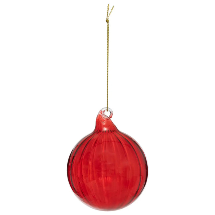 Boule de Noël en verre 80mm strie rouge