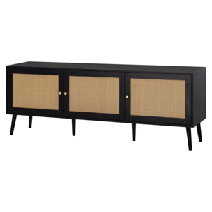 Goto - meuble tv - noir et cannage - 3 portes - 167 cm - Noir