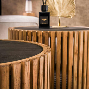 Table basse ronde bois d'acacia et ardoise (lot de 2) MELBOURNE