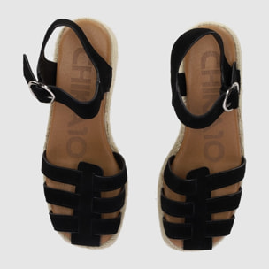 Sandalias de Serraje - Negro - Tacón: 6 cm