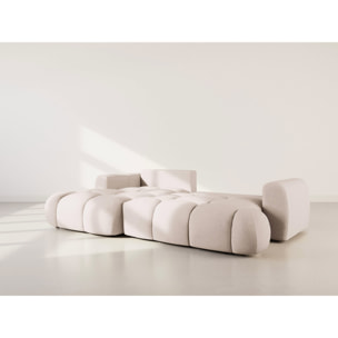 Yulin - Canapé d'angle gauche 4 places convertible avec coffre en tissu bouclette - Beige