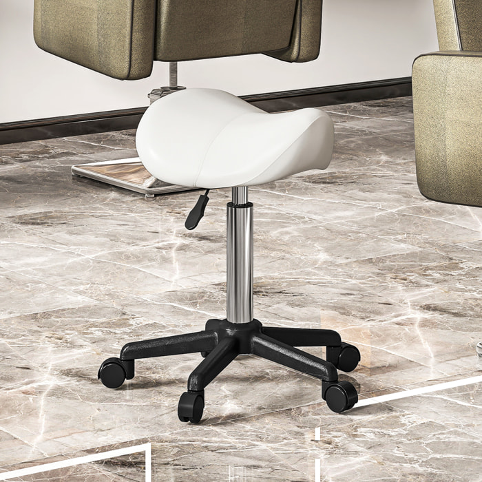 Tabouret de massage tabouret selle ergonomique pivotant 360° hauteur réglable revêtement synthétique blanc