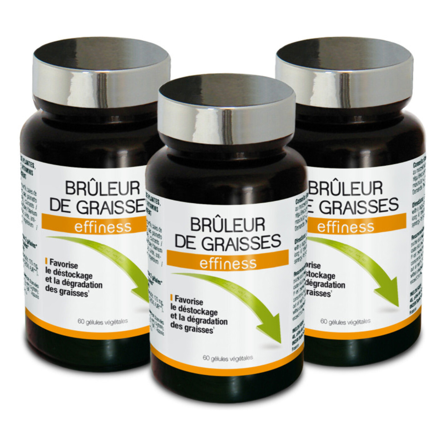 NUTRI EXPERT - Effiness Brûleur de Graisses - Déstocke Et Dégrade Les Graisses - Aide Minceur Et Perte De Poids - Formule Renforcée - Guarana Maté Thé Vert Chrome Choline - Lot de 3 produits