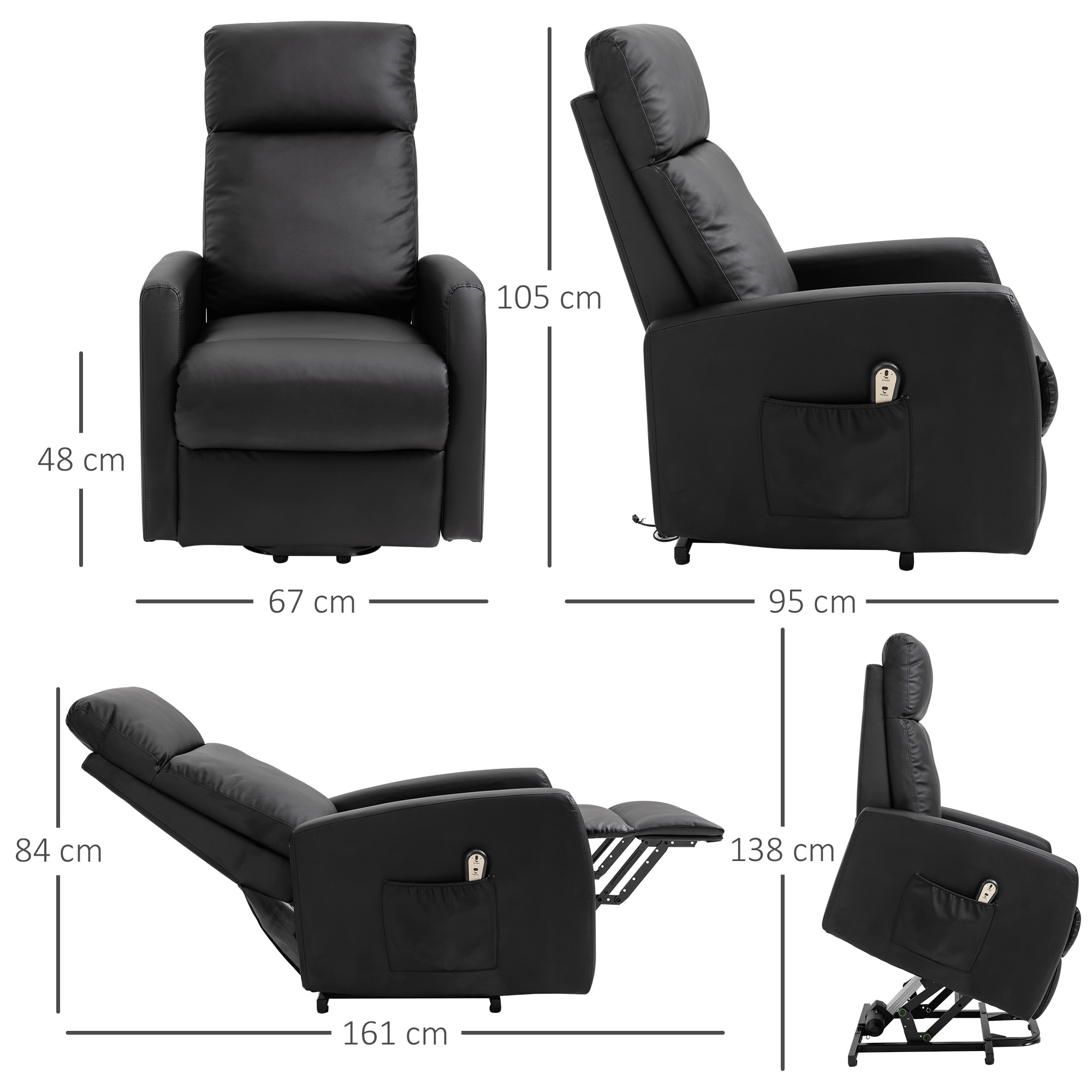 Fauteuil de relaxation électrique fauteuil releveur inclinable repose-pied ajustable revêtement synthétique noir