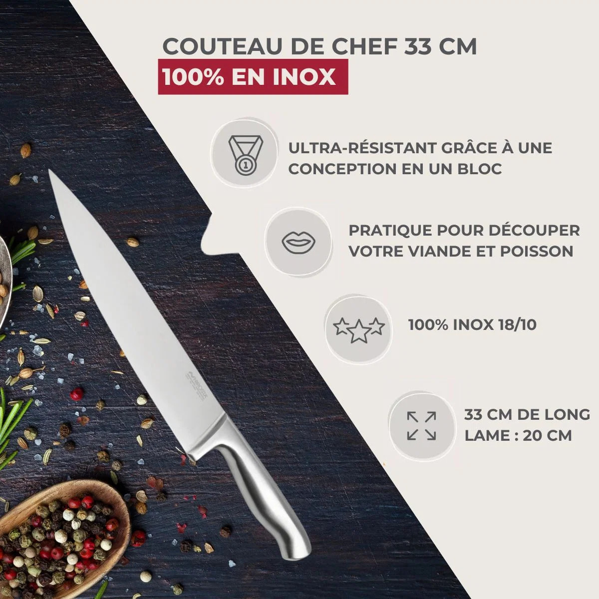 Set de 2 couteaux de chef 33 cm en inox Nirosta Star