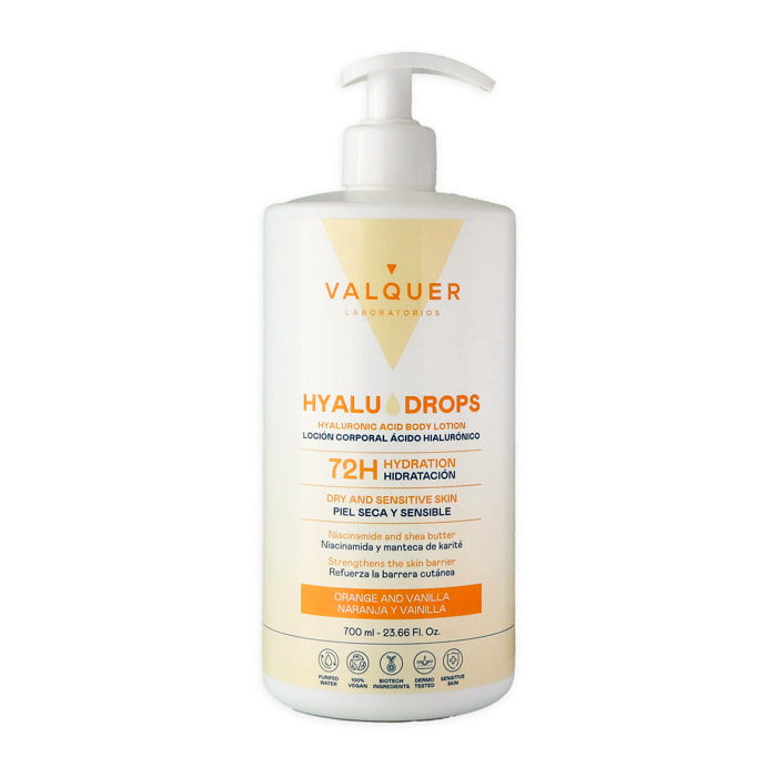 Valquer Hyaludrops Loción Corporal Naranja y Vainilla – Hidratación 72H - 700 ml