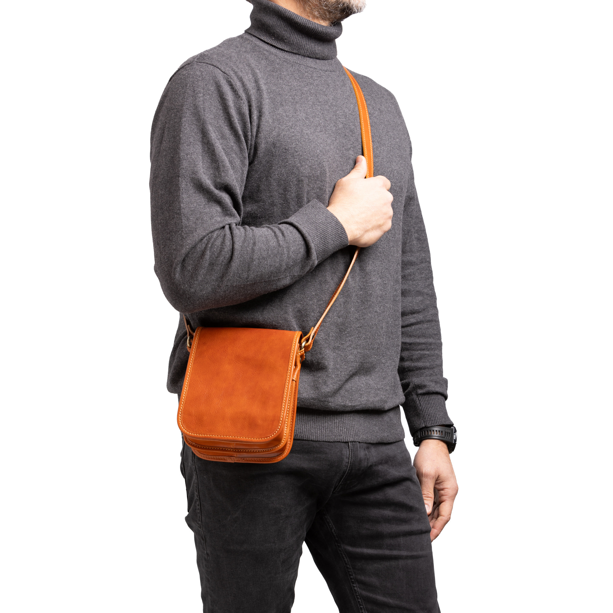 Borsa a tracolla  da uomo In Vera pelle Made in Italy 20x16,5x10 cm