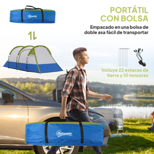 Tienda de Campaña Familiar para 3 Personas Tienda Camping Plegable Ligera con 2 Habitaciones Bolsa de Transporte Impermeable 2000 mm para Playa Senderismo 420x200x150 cm Azul Oscuro y Verde
