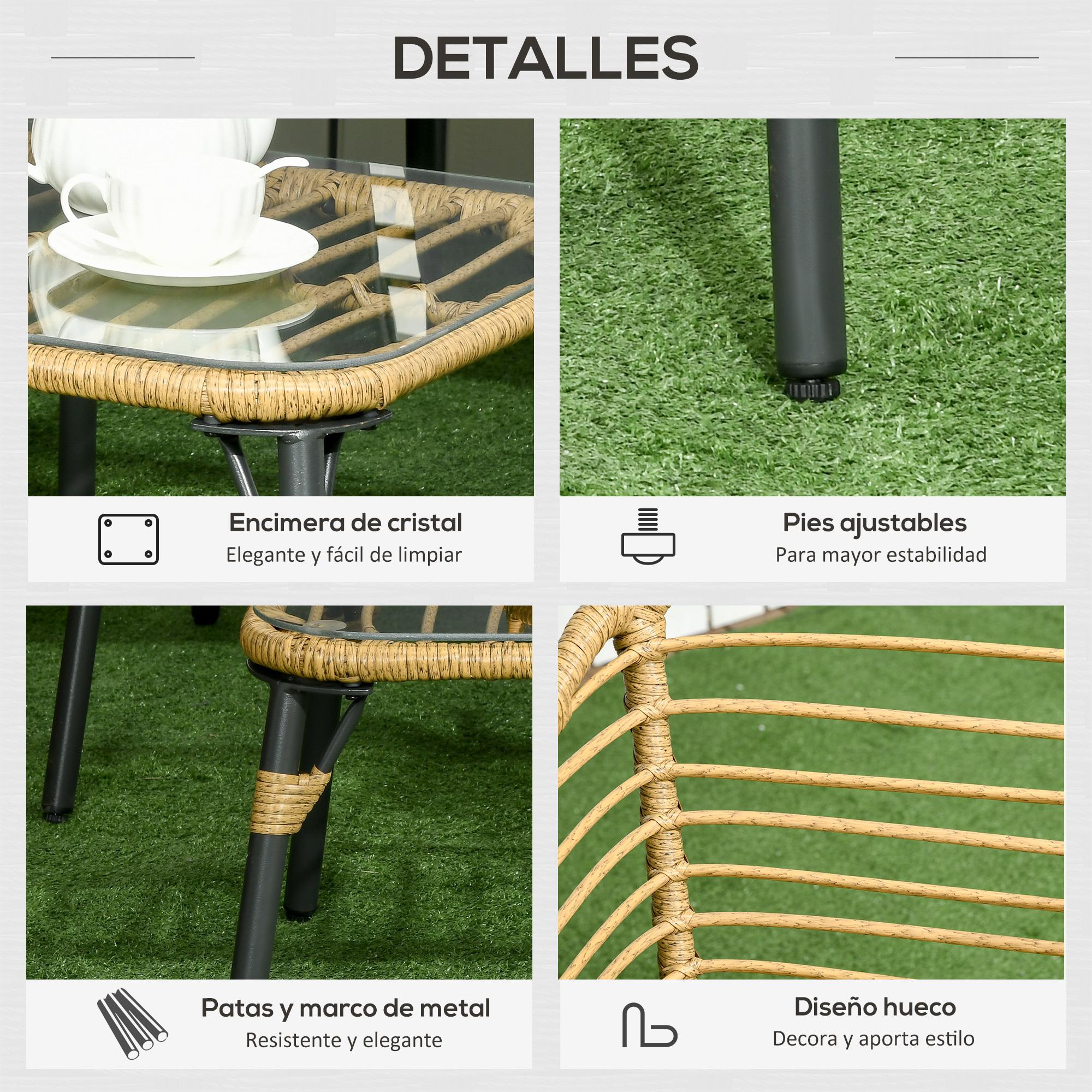 Conjunto de Muebles de Ratán para 4 Personas con Sofá Sillones Mesa Cojines