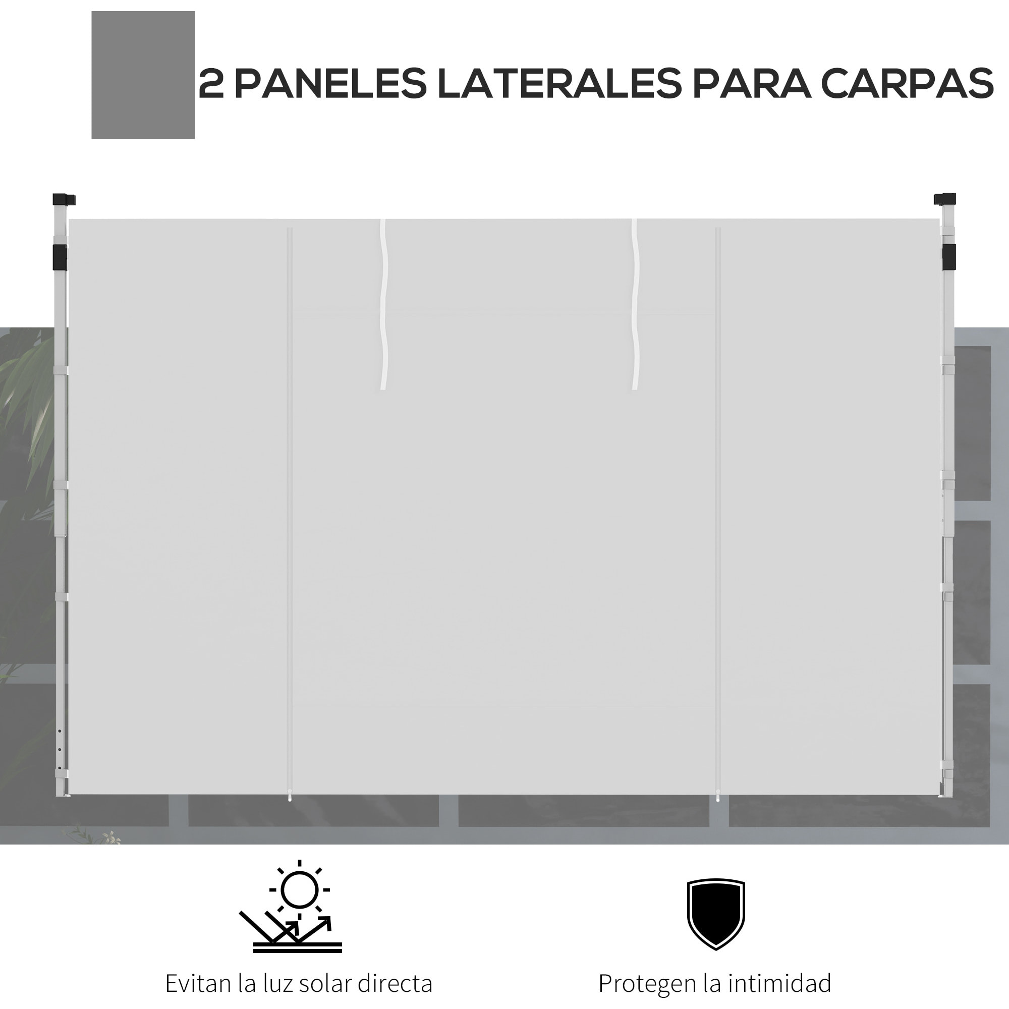 Paredes Laterales para Carpa de 2 Paneles 295x195 cm Cortina Lateral de Tela Oxford con Ventana Enrollable y Puerta con Cremallera para Carpa 3x3 m o 3x6 m Blanco