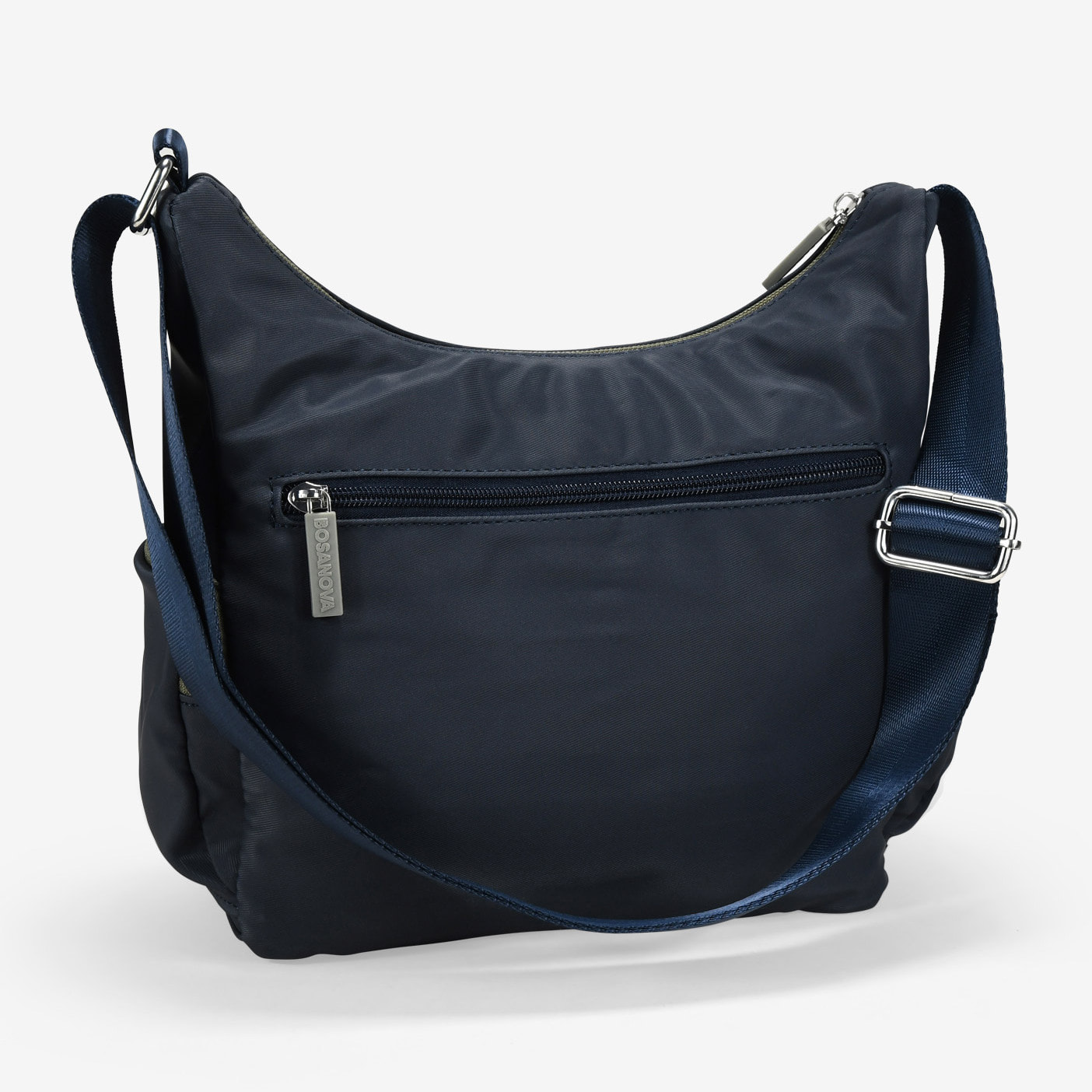 Bolso bandolera azul con cremalleras verdes