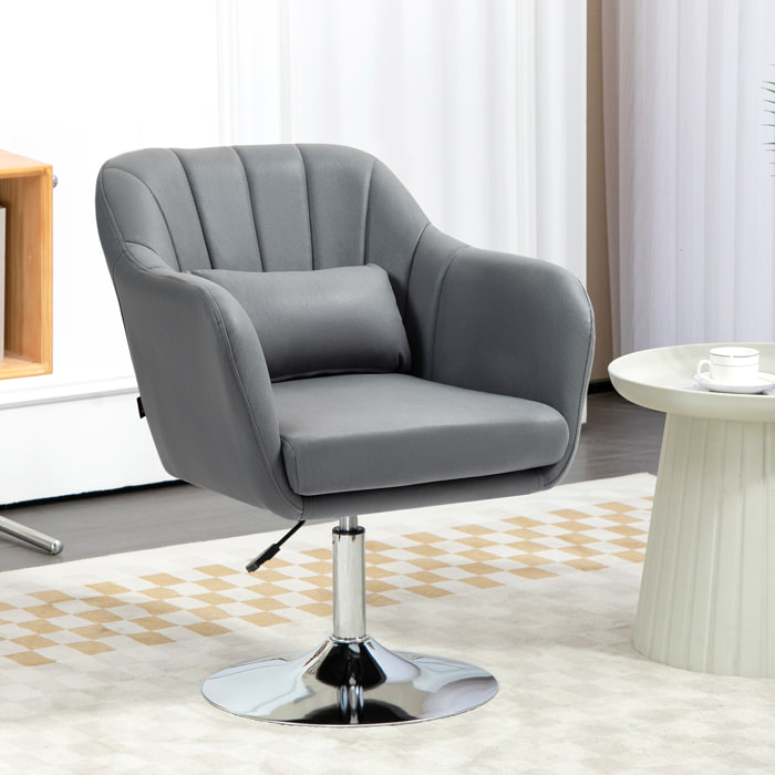 Fauteuil lounge design grand confort coussins lombaires hauteur réglable pivotant 360° piètement métal chromé lin gris